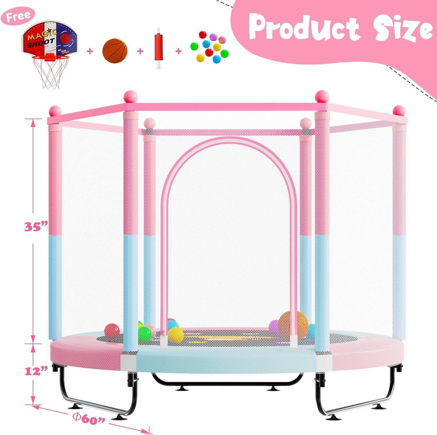Detalle 2 de VGMiu 60" Trampoline for Kids 5 FT with Hoop