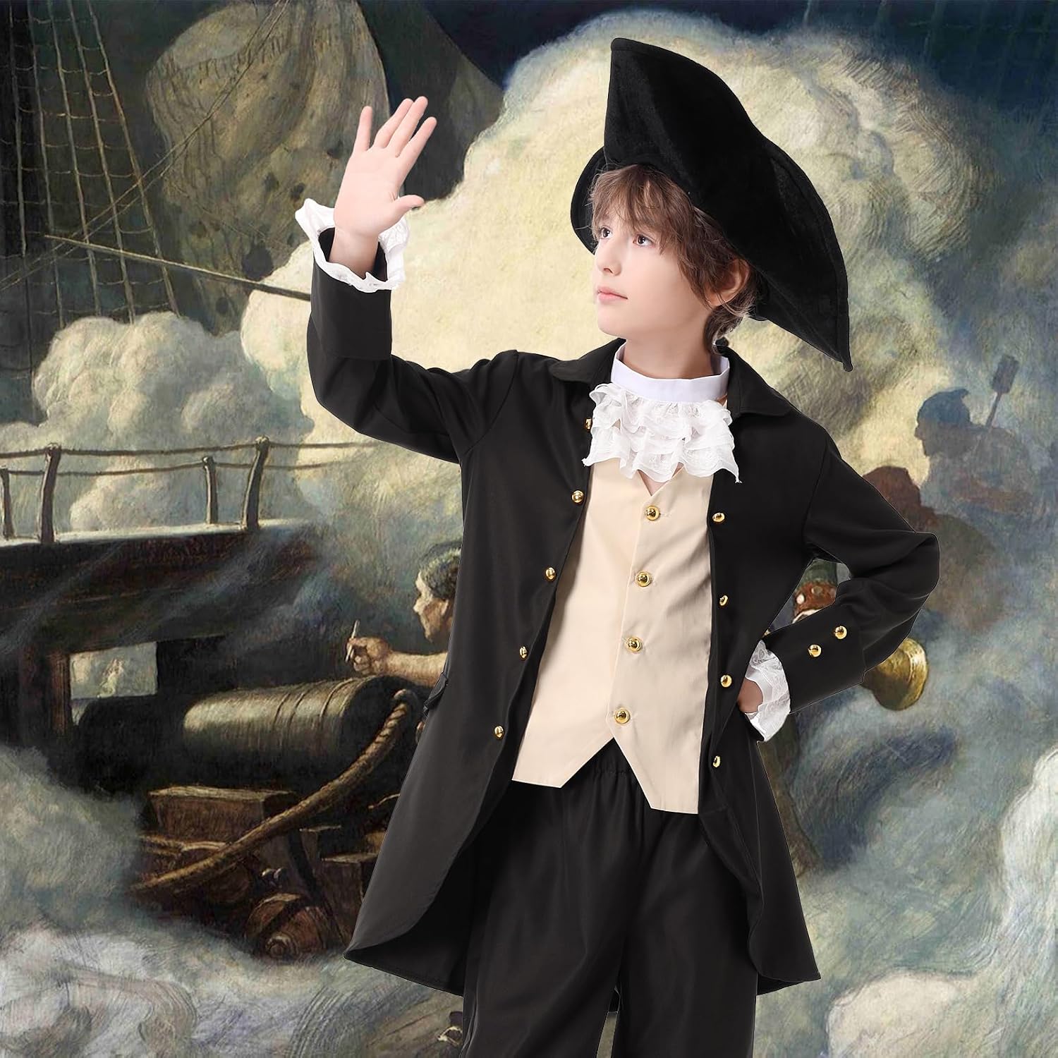 Thumbnail 6 de aicoaub Kids Colonial Costume: Boys 18th Century America Cosplay Set (4-17) with Hat