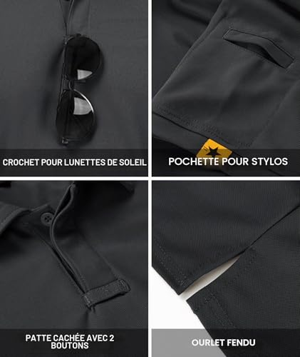 Detalle de JACKETOWN Polo Homme Manches Courtes Séchage Rapide et Respirant – Gris Foncé, Regular Fit (Taille M)