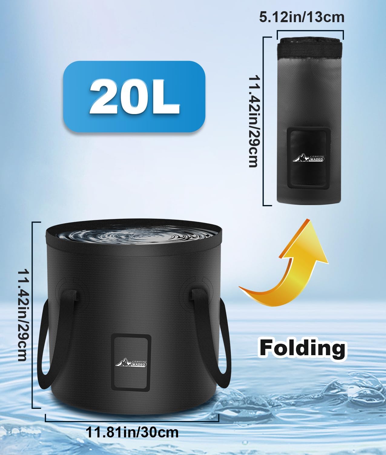 Detalle 2 de WADEO A21 draagbare campingdouche met 20L opvouwbare emmer