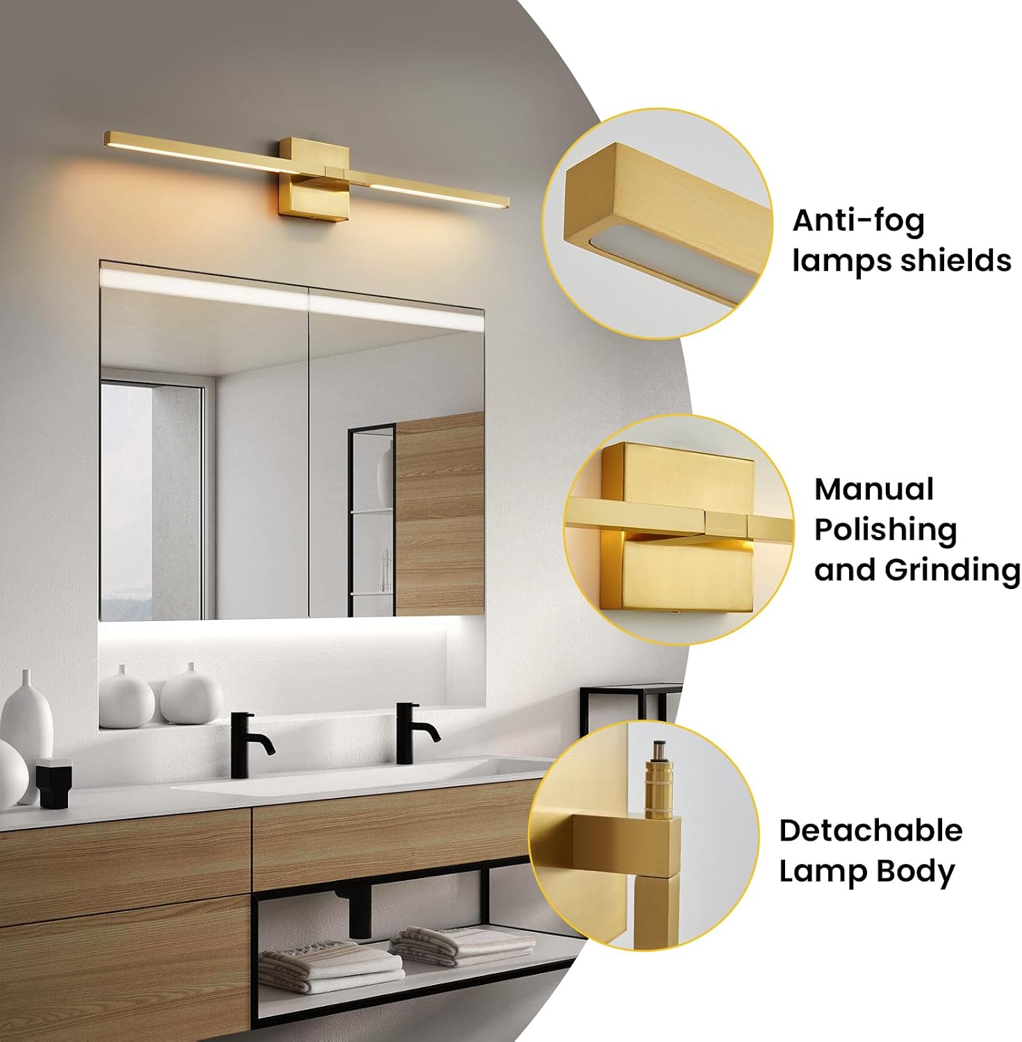 Thumbnail 6 de CCYCOL 8036WL-30GD 30-Inch Rotatable Bathroom Vanity Light, 3500K LED