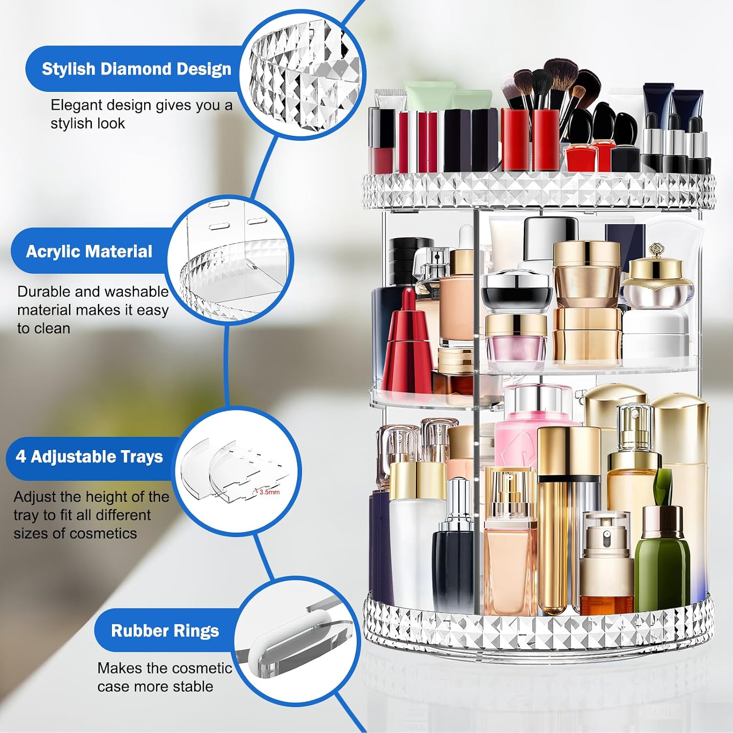 Detalle 2 de Mokani 360° Rotating Makeup Organiser 6-layer 💄