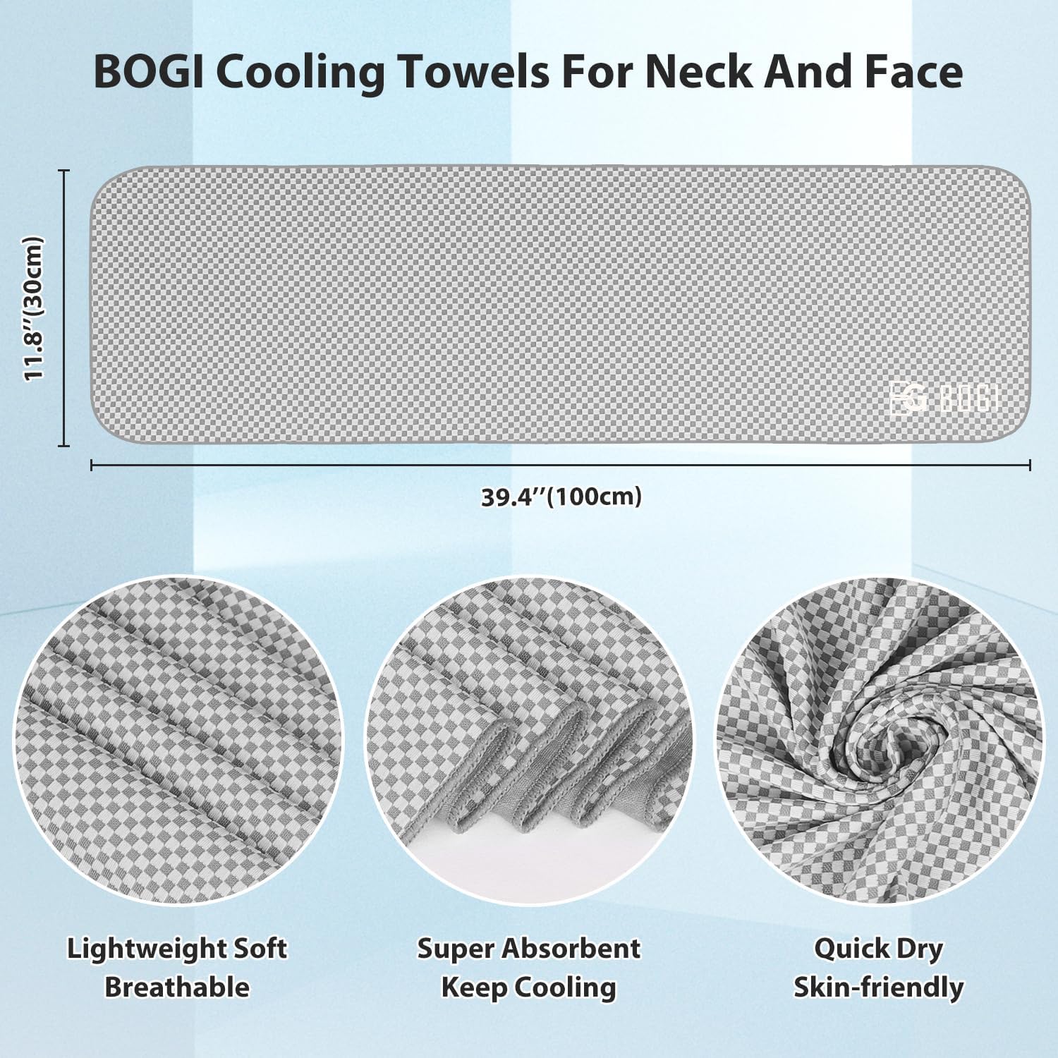 Detalle de BOGI 2 Pack Cooling Towel (100x30 cm) – Soft Bamboo Fibre, Instant Chill for Neck & Body