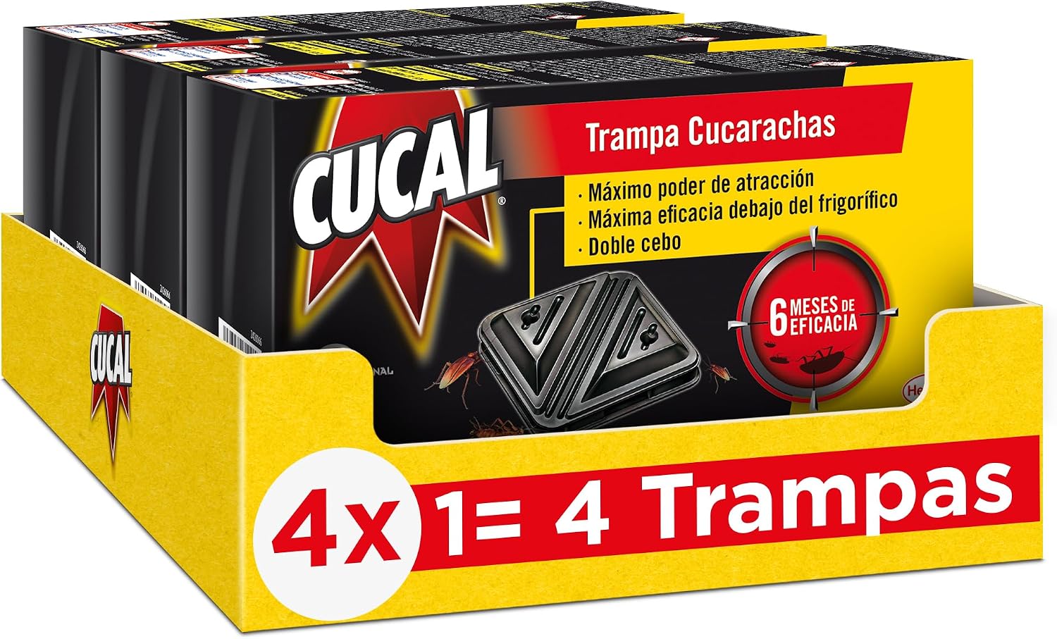 Detalle de Cucal Insecticida Trampa Cucarachas Doble Cebo (pack de 3, 18 trampas) para acción por contagio y hasta 6 meses