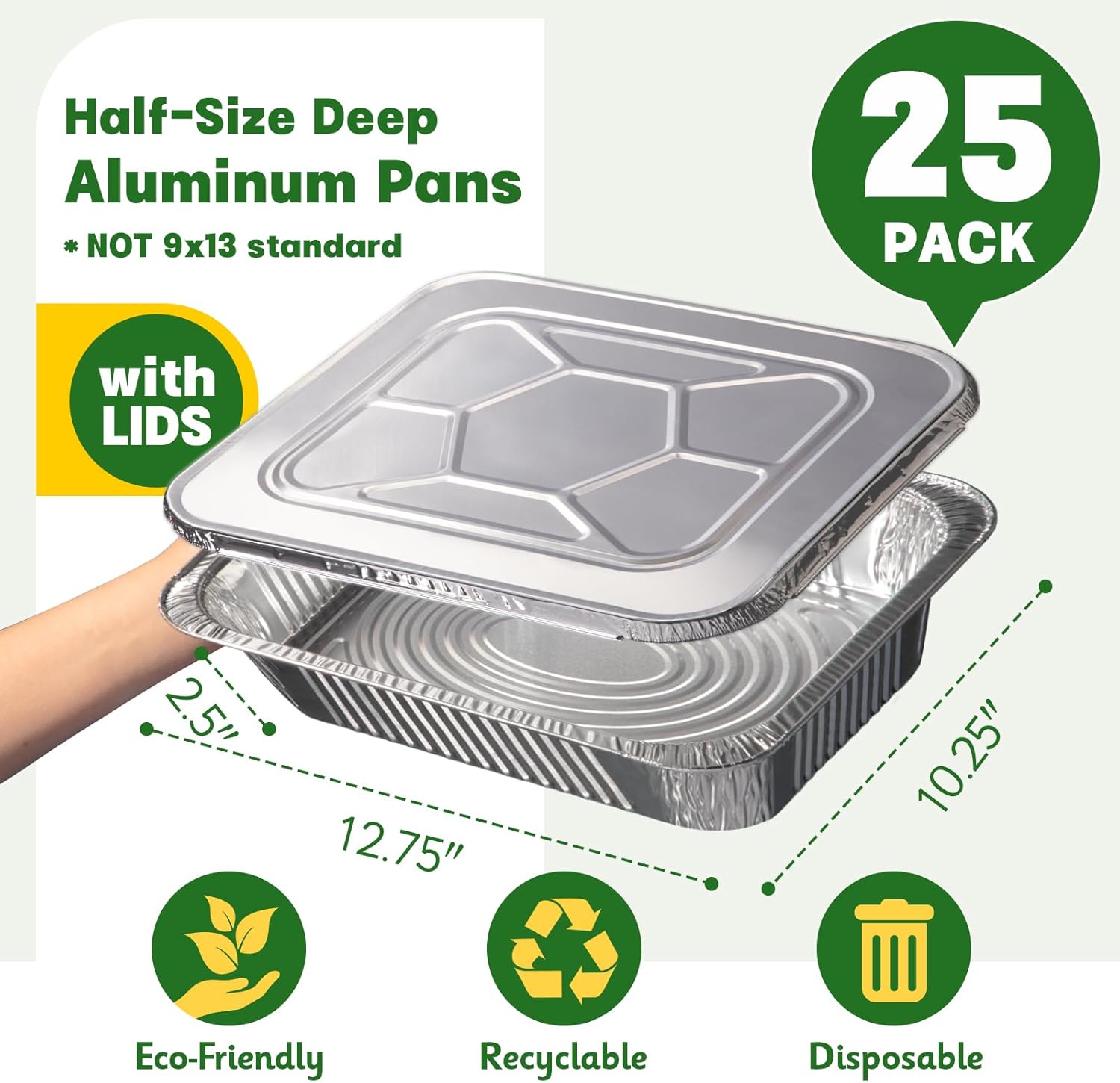 Thumbnail 1 de Boxential 9x13 Aluminum Pans with Lids (25 Pack) — Extra Heavy Duty Disposable Foil Baking & Roasting Pans