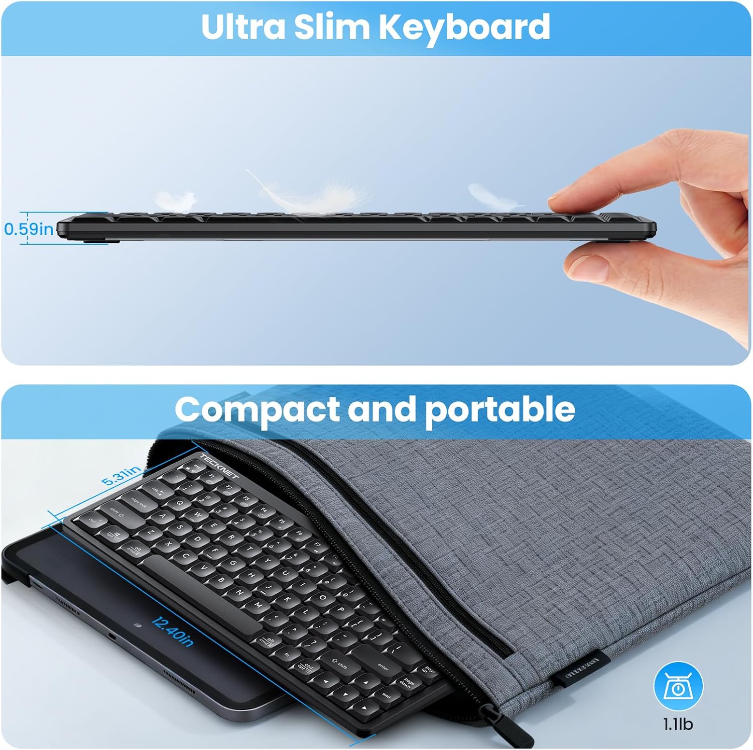Detalle de TECKNET Wireless Keyboard and Mouse Combo, 12.4-inch