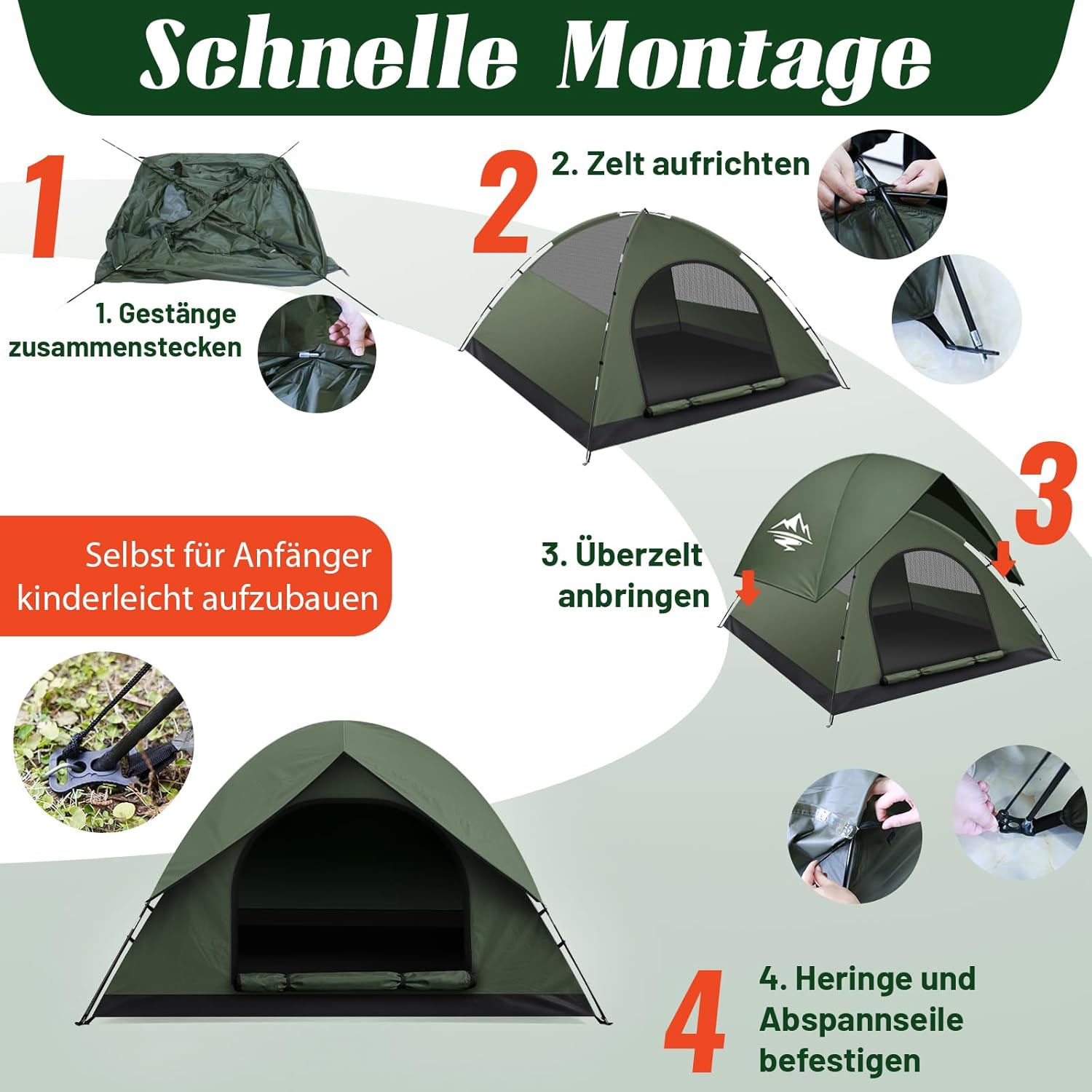 Detalle 2 de Campingzelt für 2 bis 3 Personen Kuppelzelt
