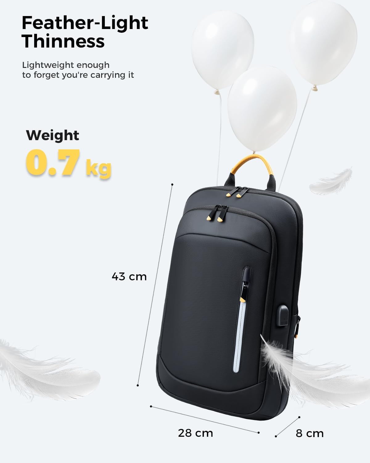 Detalle de Lekespring laptop backpack for men (15.6 inch) with USB charging port, expandable water-resistant rucksack – black