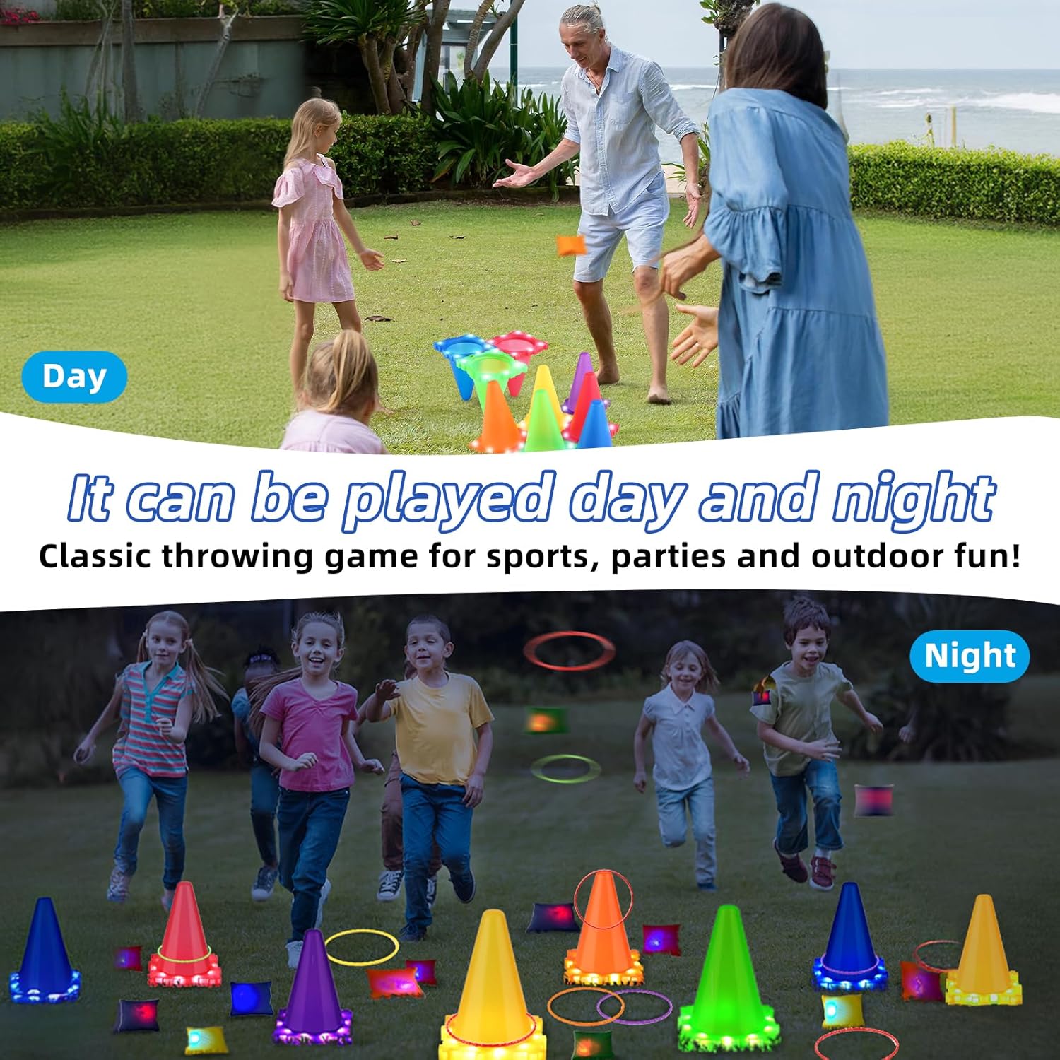 Thumbnail 2 de Light Up 3 in 1 Carnival Garden Game set – Bean Bag Toss, LED cones & ring toss for kids (age 3+)