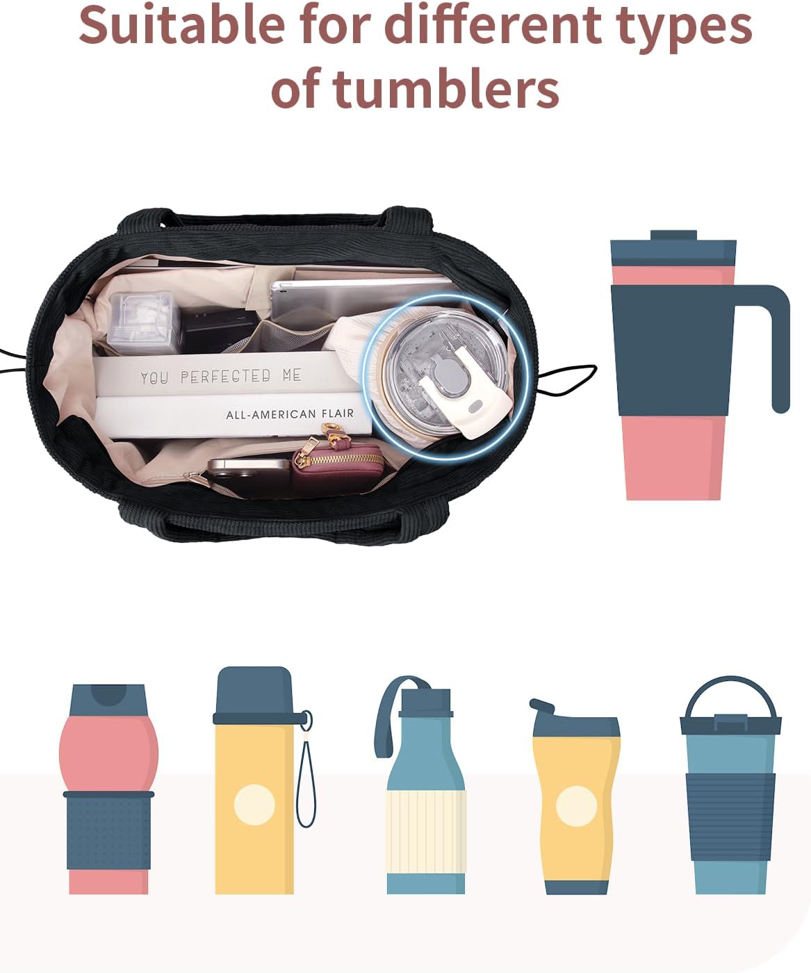 Detalle de ECOHUB Tote Bag in velluto a coste con cerniera e multitasche