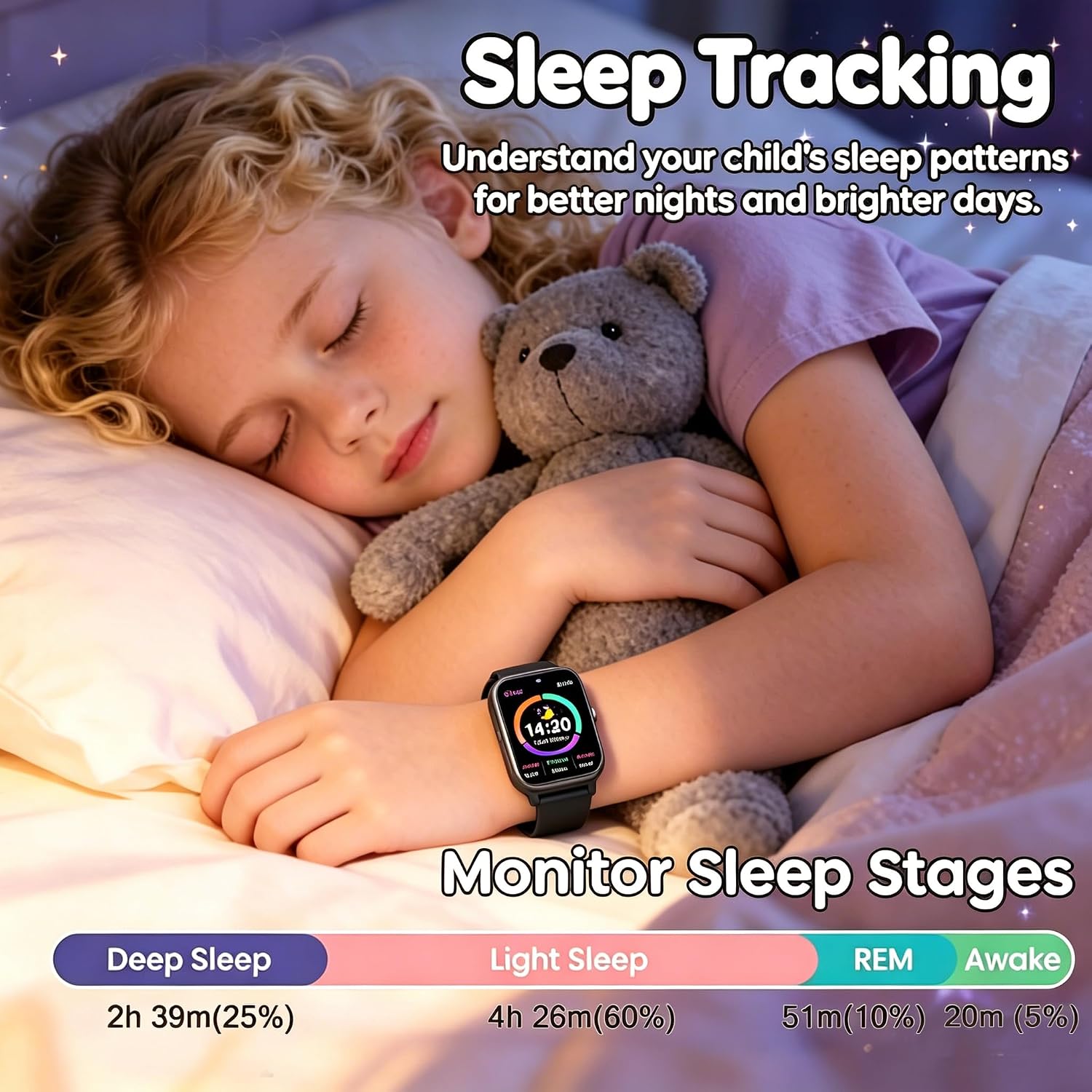 Detalle de pmstuy Fitness Tracker Montre Connectée pour Enfant — Écran 1,83'' HD, IP68, Suivi Activité et Sommeil, Jeux Éducatifs