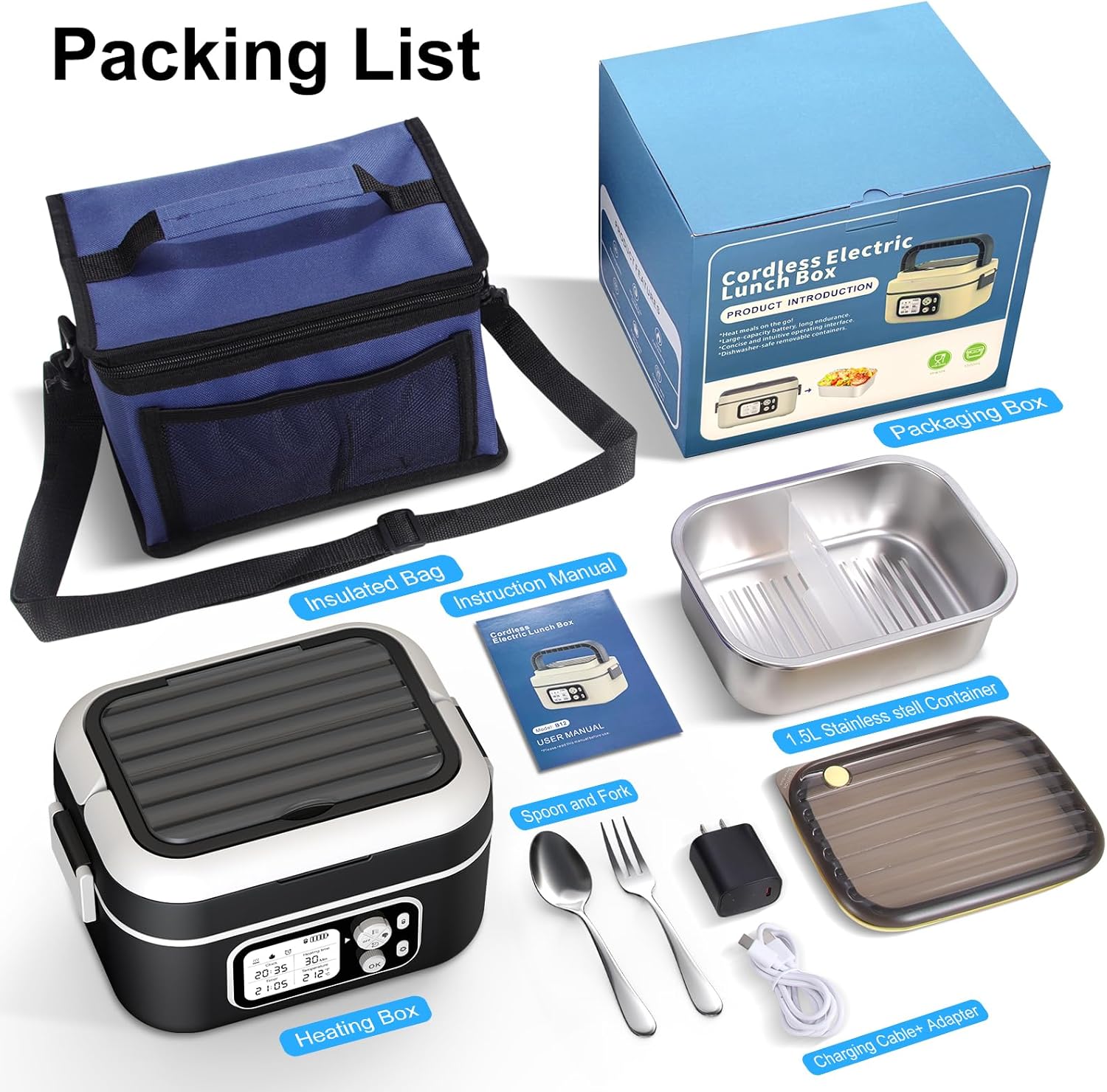 Thumbnail 6 de EDCREATY Cordless Heated Lunch Box, 1.5 L, 100 W, Rechargeable