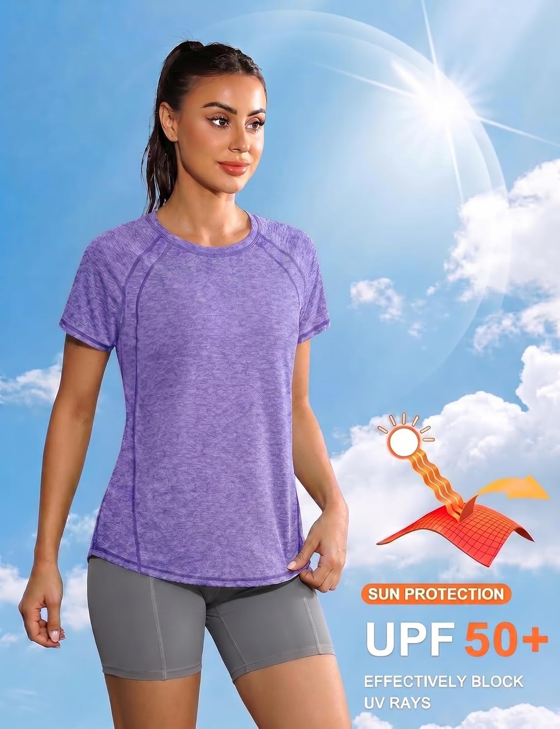 Detalle de Gyabnw UV-Schutz Funktionsshirt Damen – atmungsaktives Kurzarm-Laufshirt mit UV-Schutz