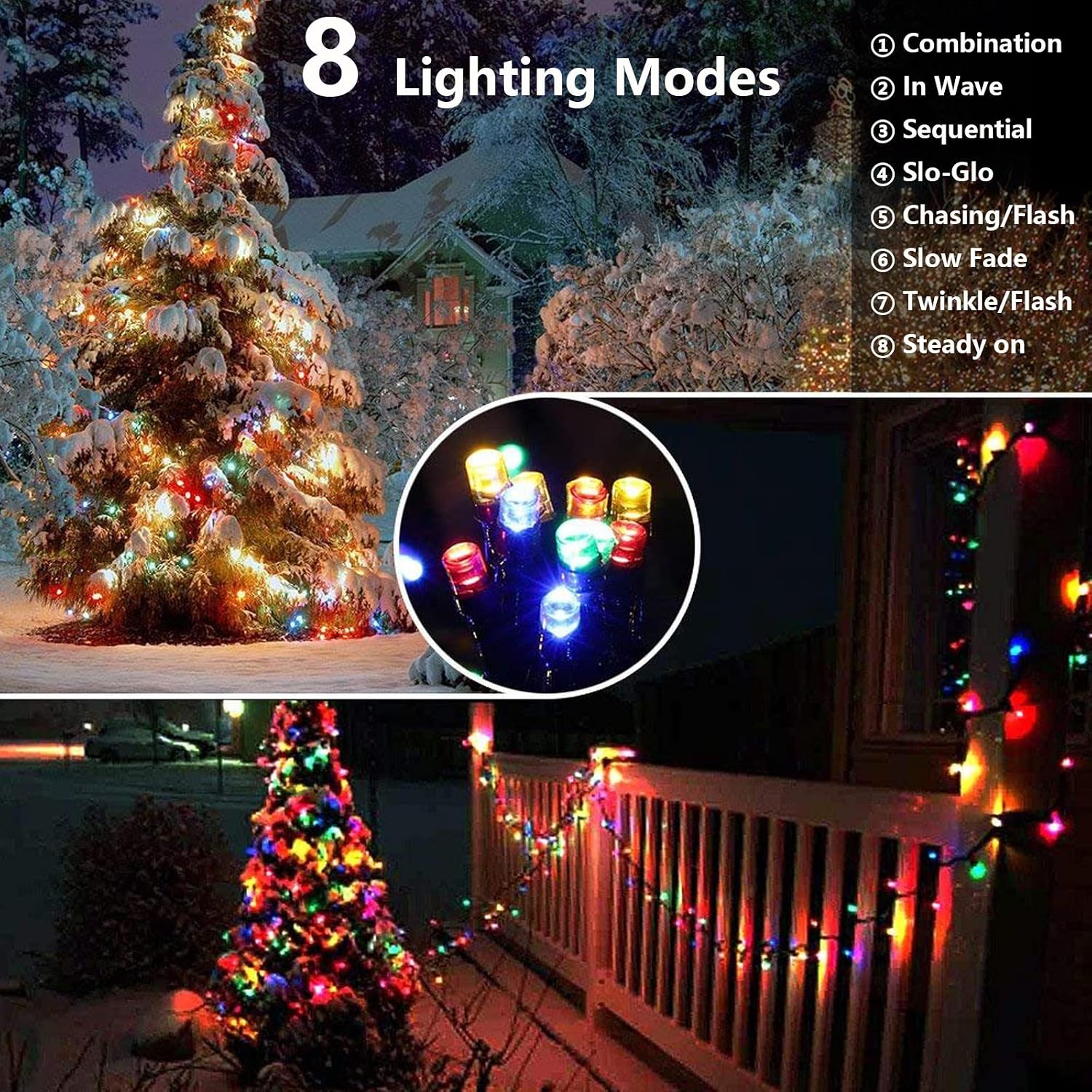 Detalle de Joomer 88-B200-003 Battery Christmas String Lights, 66 ft, 200 LEDs, 8 Modes