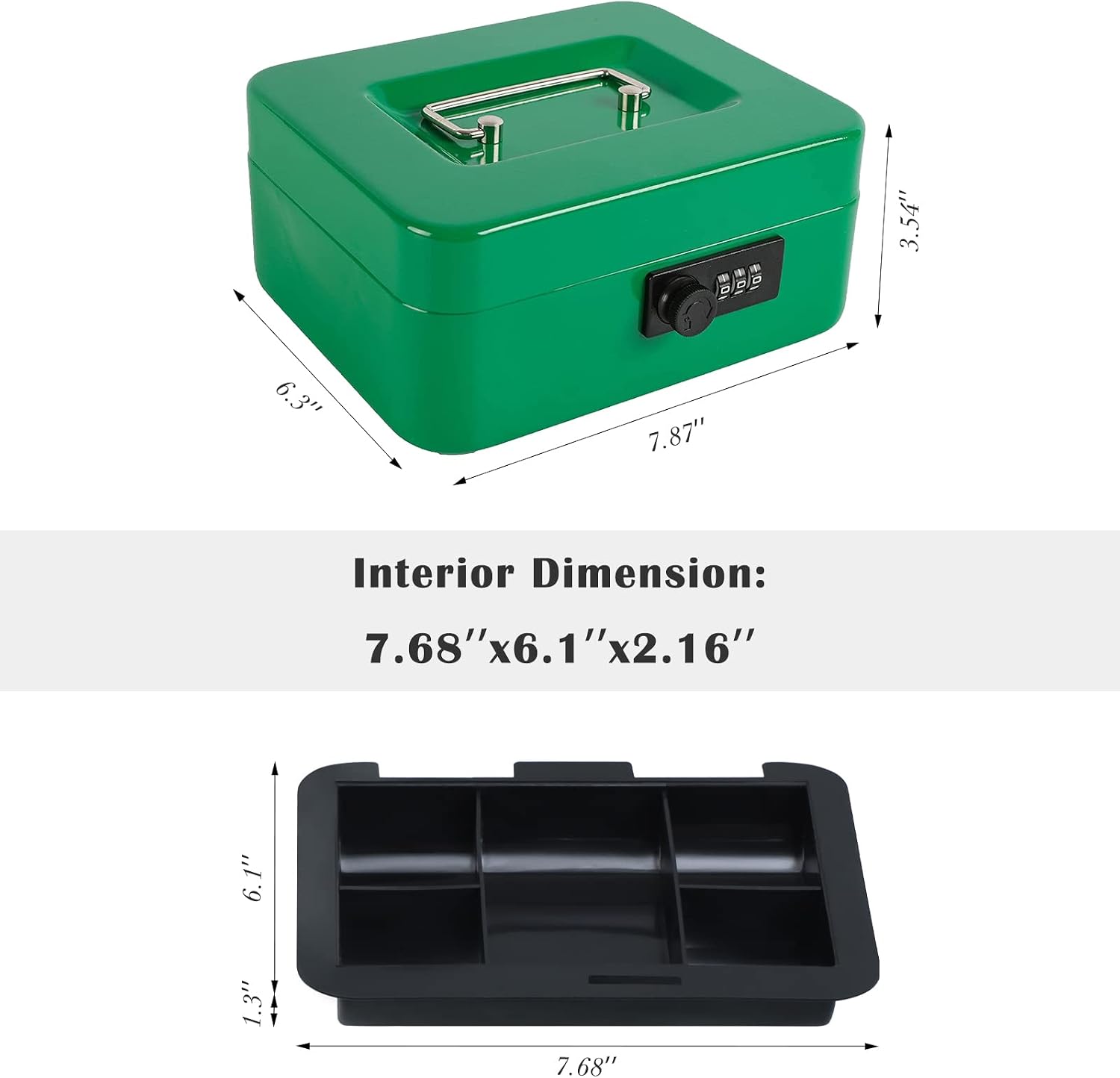 Detalle de xydled XYD-QX-CL-M-8016 Medium Steel Cash Box, Green, Combination Lock