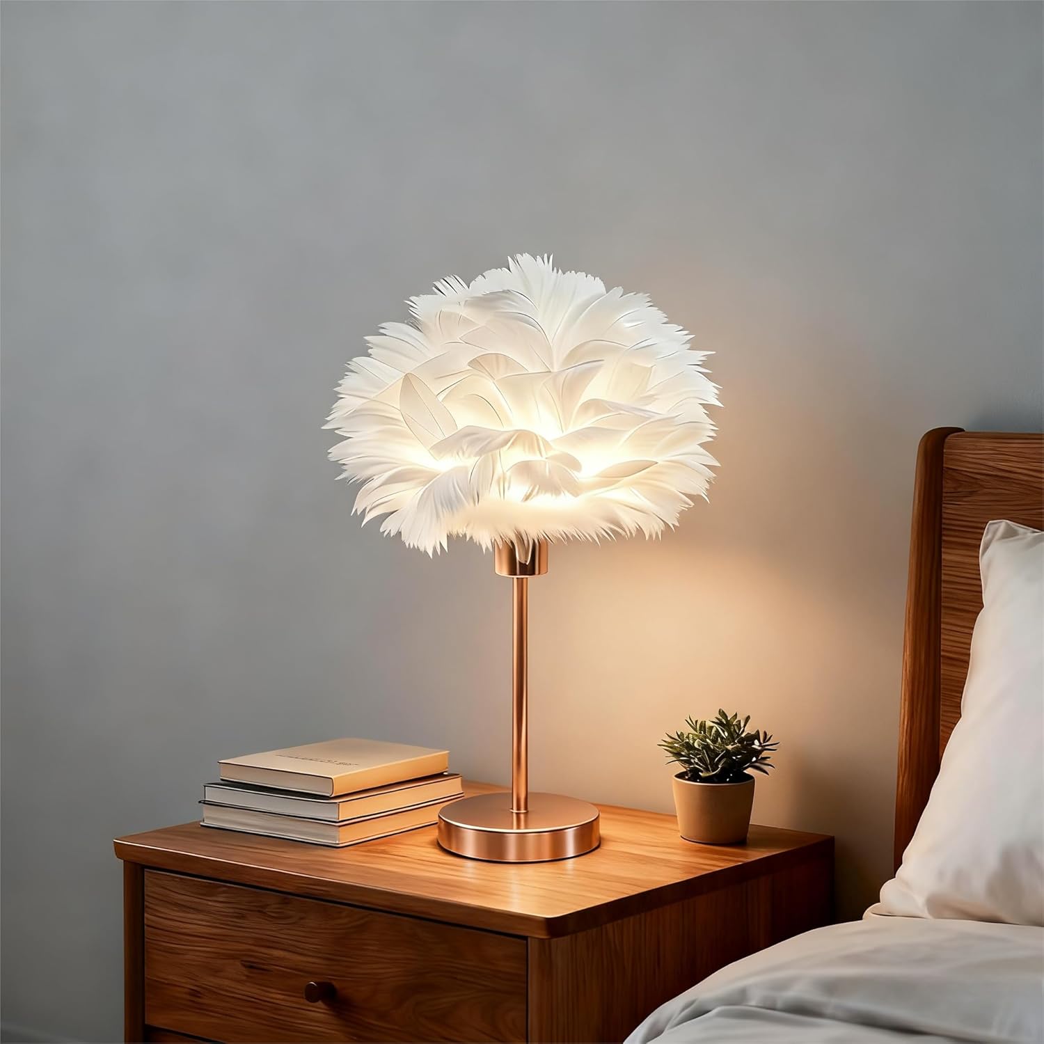 Thumbnail 5 de KUOP Nachttischlampe Moderne Tischleuchte E27 Schlaflicht Federlampe Weiß, 30 cm × 38 cm