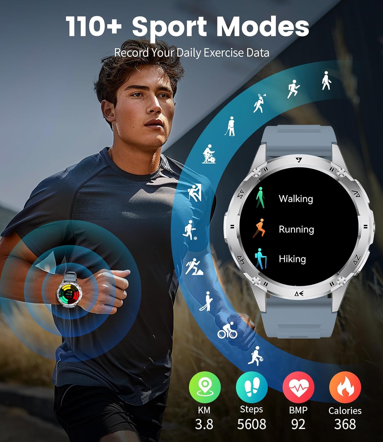 Thumbnail 5 de CHOOSETIME Montre connectée pour homme 1,43” AMOLED : appels Bluetooth, fréquence cardiaque et sommeil, IP68