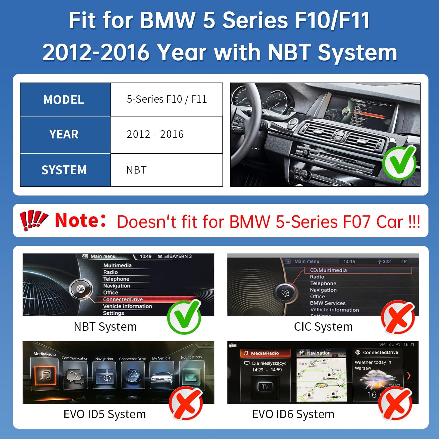 Detalle de Road Top CarPlay autoradio touchscreen 12,3" per BMW Serie 5 F10/F11 (NBT) 2012-2016