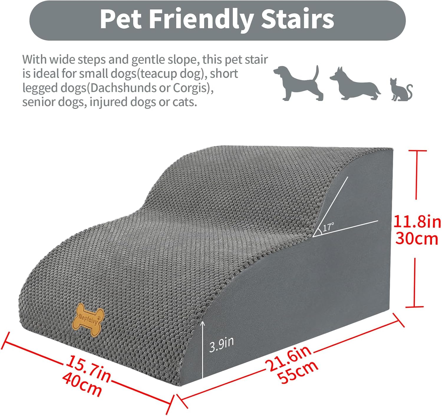 Thumbnail 1 de Nepfaivy Dog Steps Stairs for Bed – 2-Step Non-Slip Ramp with High Density Foam