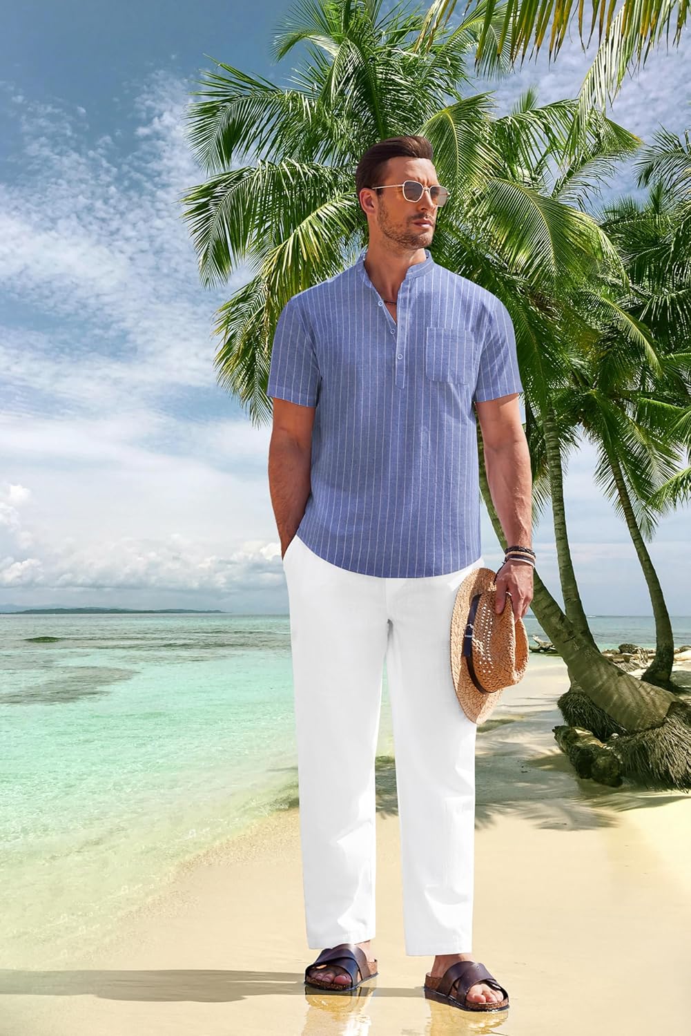 Detalle de COOFANDY 2-Piece Cotton Linen Henley Set