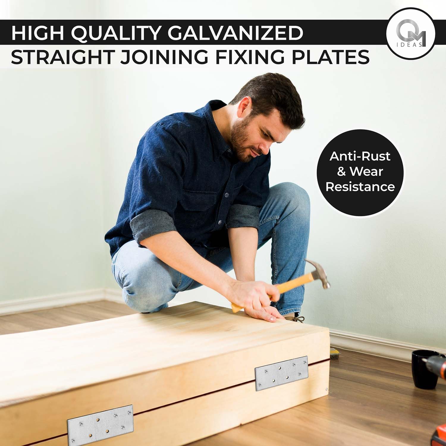 Thumbnail 6 de OMIDEAS 10 Flat Joining Plates (80 x 40 x 2mm) galvanised perforated timber connector