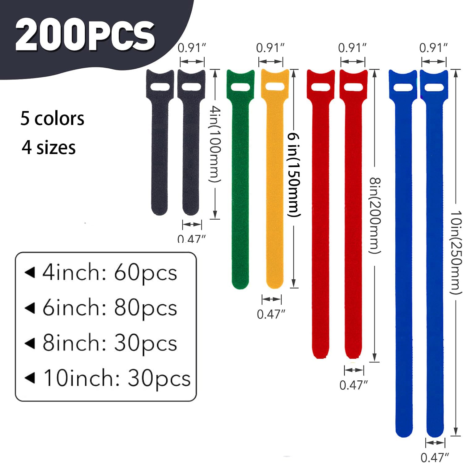 Detalle 2 de Mvyc MVYC-Zip Ties-01 Reusable Cable Ties, 200-Piece Set in 4 Sizes