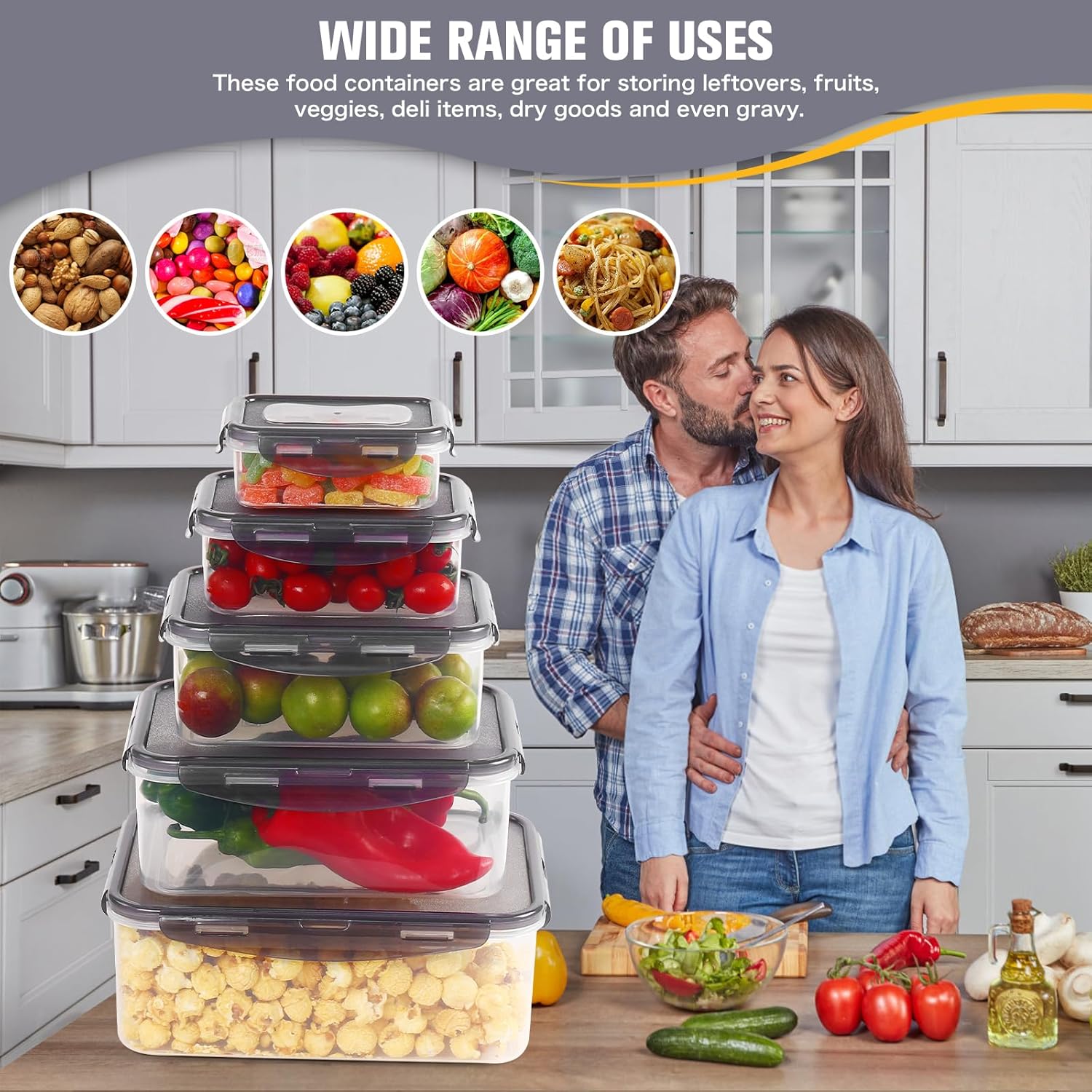 Detalle 2 de Rainberg 20-Piece Food Storage Containers Set: Airtight, Leak-Proof and Stackable