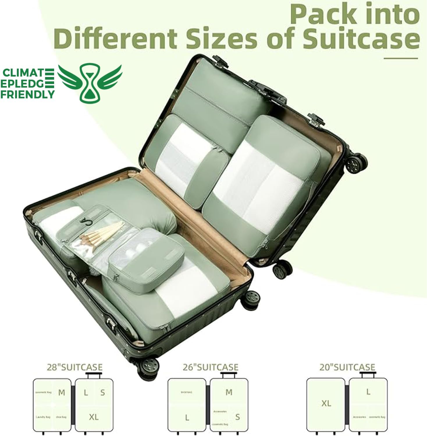 Thumbnail 6 de BAGAIL 8‑Piece Packing Cubes Set – Matcha Green