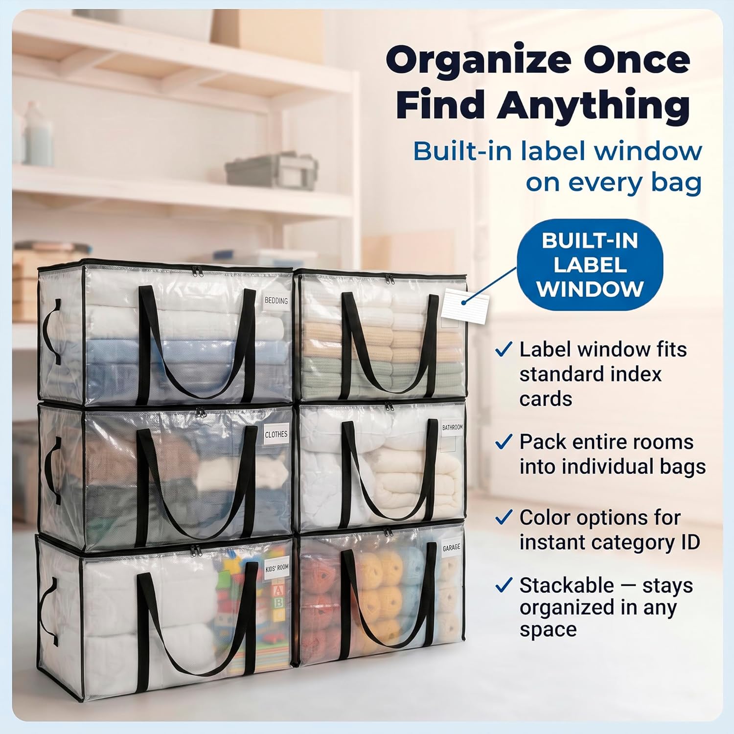 Thumbnail 5 de ClearSpace Oversized Moving Bags (Large, 6-Pack) with Backpack Straps, Zippers & Handles