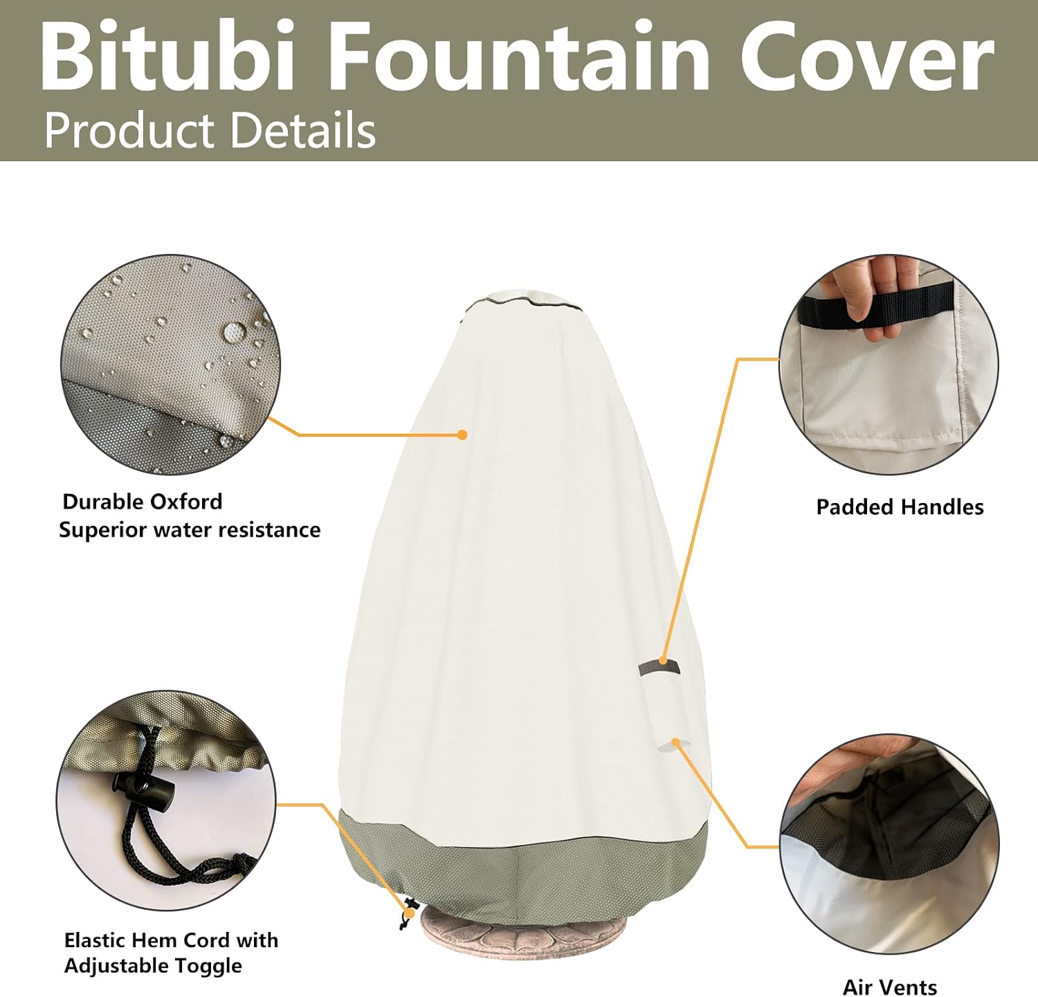 Detalle 2 de Bitubi PQZ-1001-MB-L Fountain Cover, 600D Oxford Cloth, 48" x 68