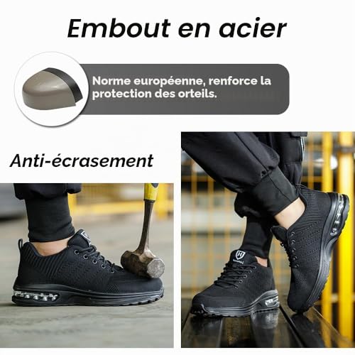 Detalle de Bawalon Chaussures de sécurité respirantes - Embout acier, noire, taille 36-46, EU 39