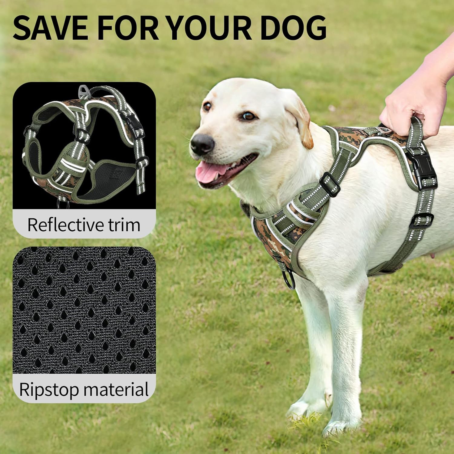 Detalle de HEELE Camouflage Dog Harness (XL) – Anti-Pull, Breathable & Adjustable