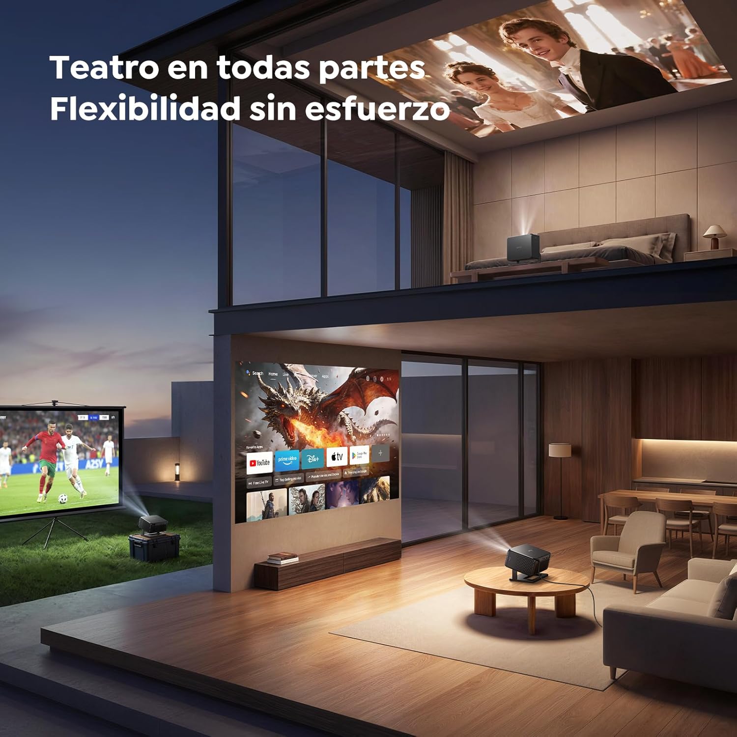 Detalle 2 de Proyector TOPTRO TP3 4K con Google TV, auto focus y keystone, WiFi 6 y Bluetooth