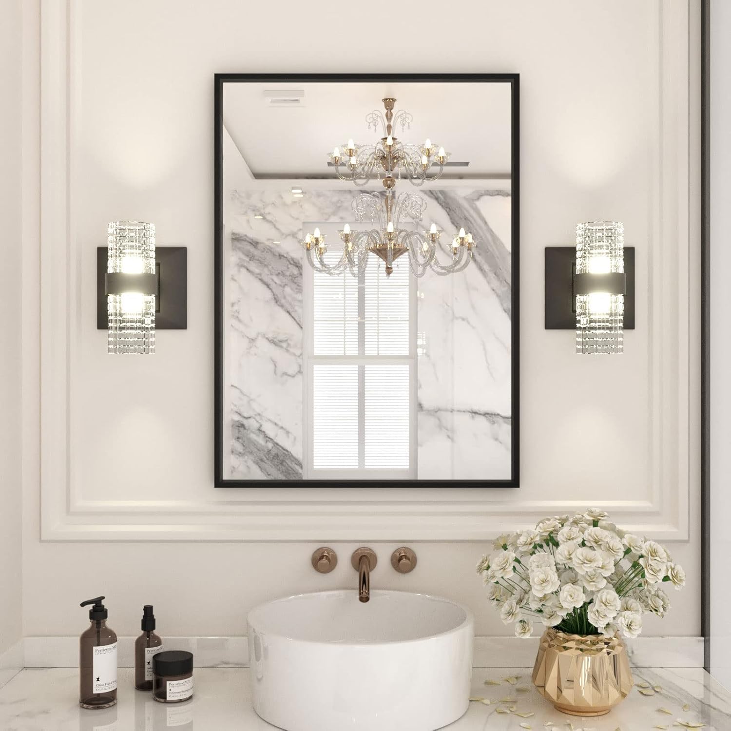 LOAAO 22"x30" Black Rectangle Bathroom Mirror with Matte Black Aluminum Alloy Frame