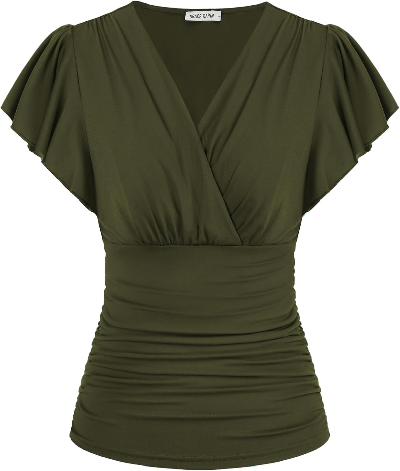 Thumbnail 6 de GRACE KARIN Women’s V-Neck Ruched Summer Top with Ruffle Sleeves (Short Sleeve)