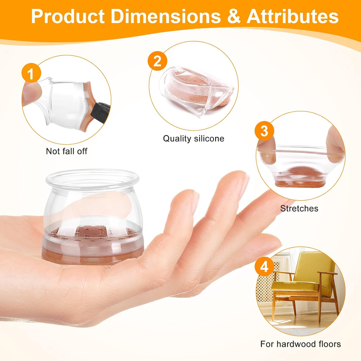 Detalle de CHUNZEXI Clear-48Pack Chair Leg Floor Protectors, Silicone with Felt Pads