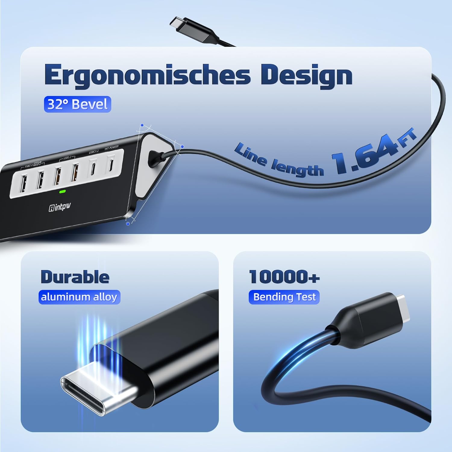 Thumbnail 6 de Intpw USB-C Hub 10 Gbit/s 9-in-1 Docking Station mit HDMI 4K@60 Hz und 100 W PD