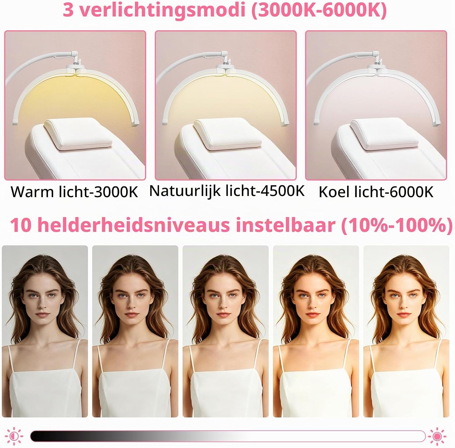 Thumbnail 4 de CGBE F-550 halvemaanvormige LED-wimperlamp met telefoonhouder, dimbaar, 30 W