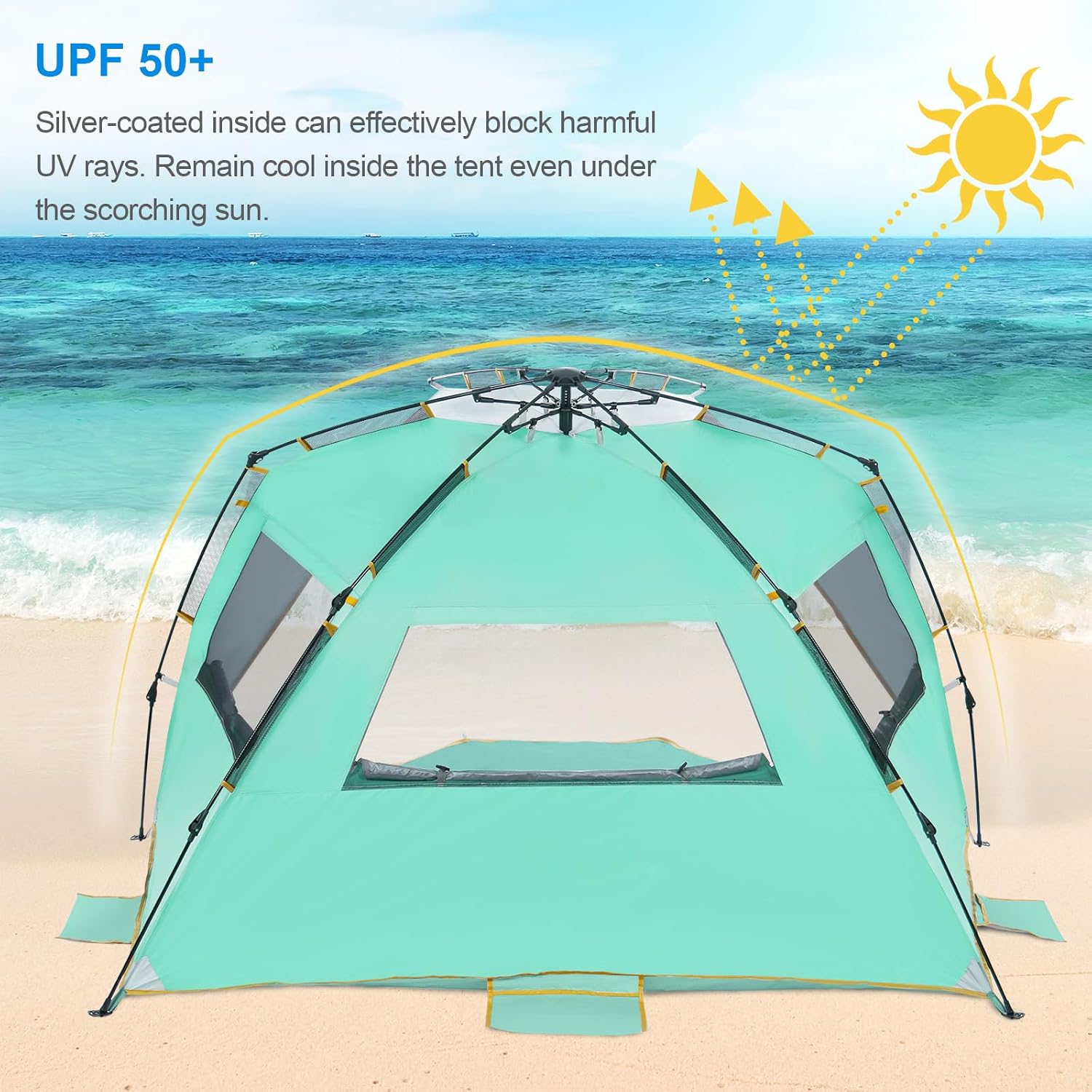 Detalle 2 de Wolfwise Instant Beach Tent Sun Shelter with Zippered Extendable Porch