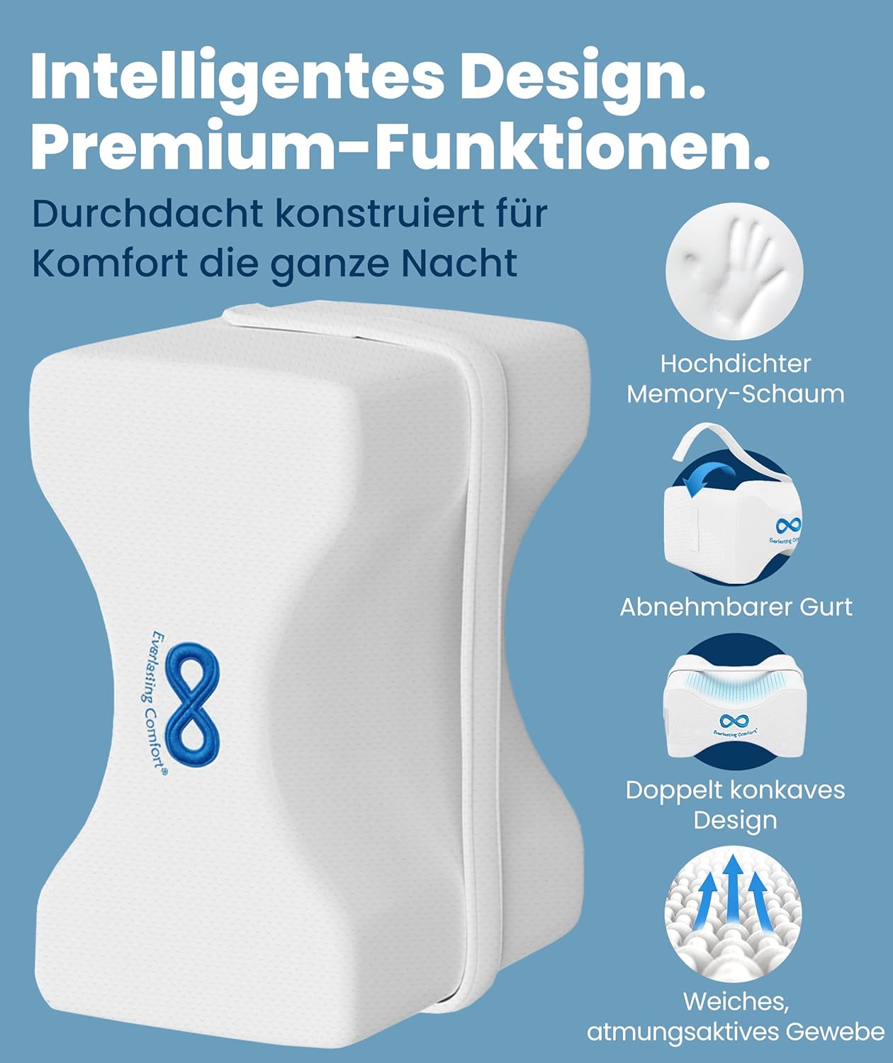 Thumbnail 3 de Everlasting Comfort Memory-Foam Kniekissen für Seitenschläfer – Entlastung bei Ischias, mit abnehmbarem Gurt
