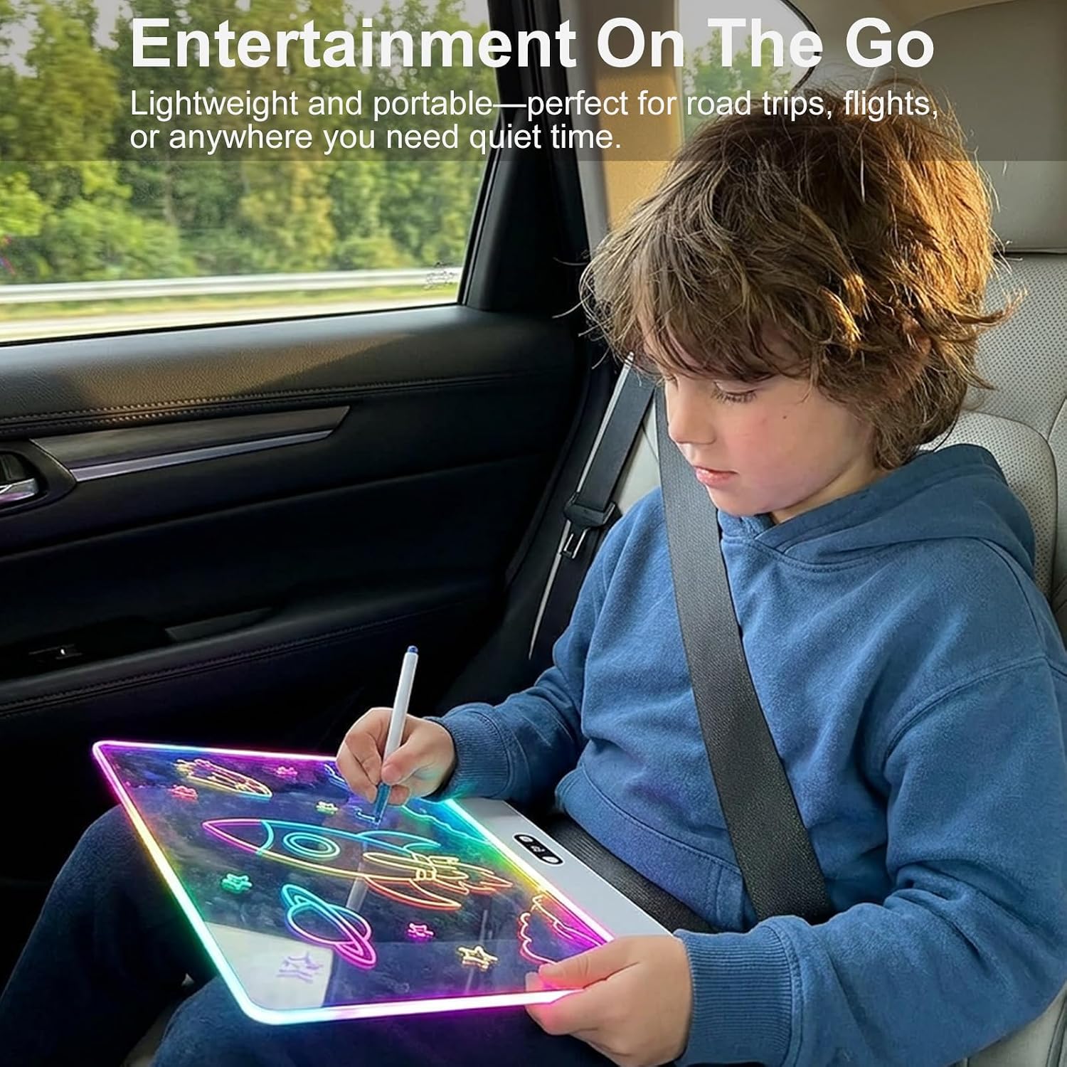 Detalle 2 de Lavagna da Disegno LED ricaricabile per bambini con luci RGB — grande tappetino luminoso in acrilico 35x26 cm