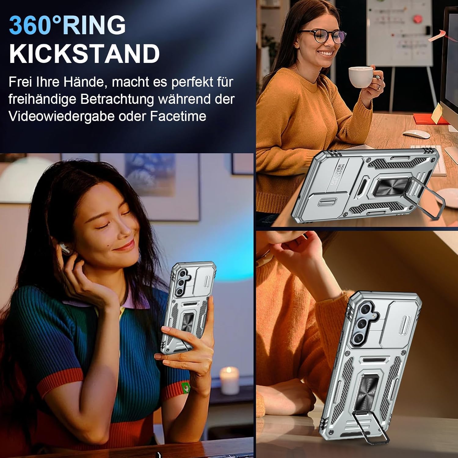Thumbnail 6 de Vanki Handyhülle Galaxy A55 mit Slide Camera + 360° Metallring-Ständer – Stoßfest, Kameraschutz & Privacy