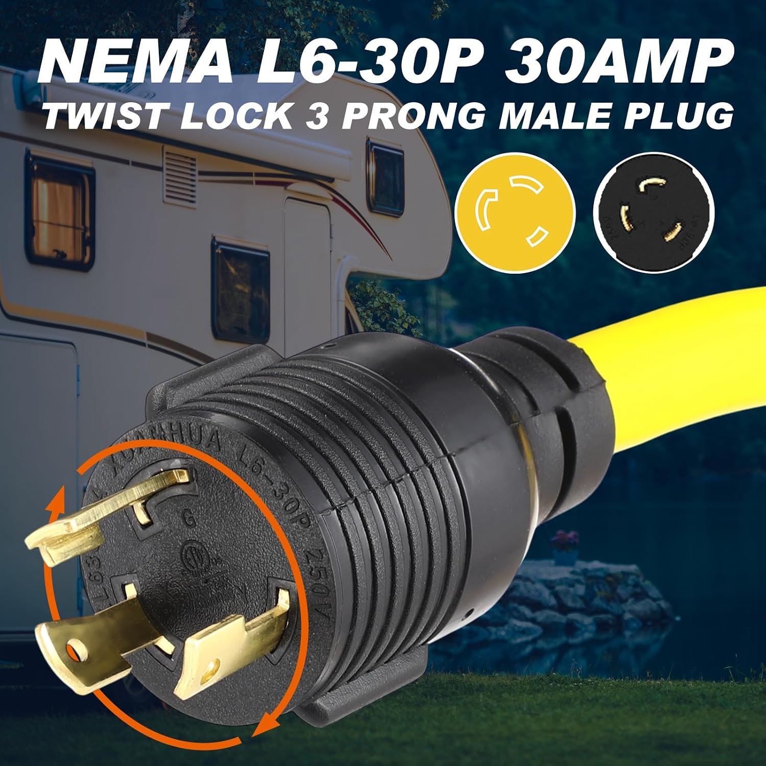Detalle de Kanayu 発電機用分配アダプター NEMA L6-30P・5-15/20R 3口、30A対応