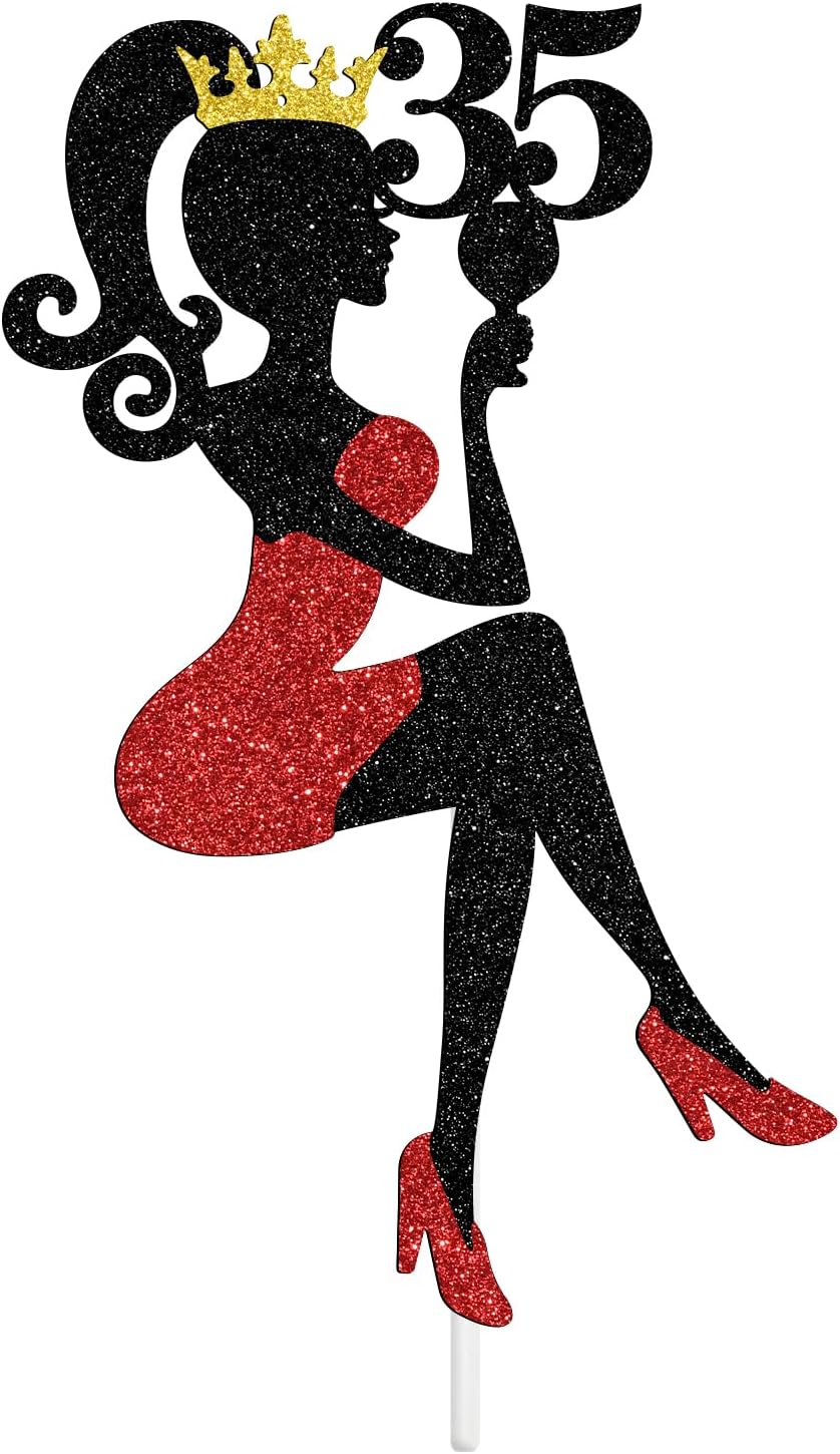 Thumbnail 6 de NARLOPI Lady Happy 35th Birthday Cake Topper, Glitter Paper, 4-Inch Wide