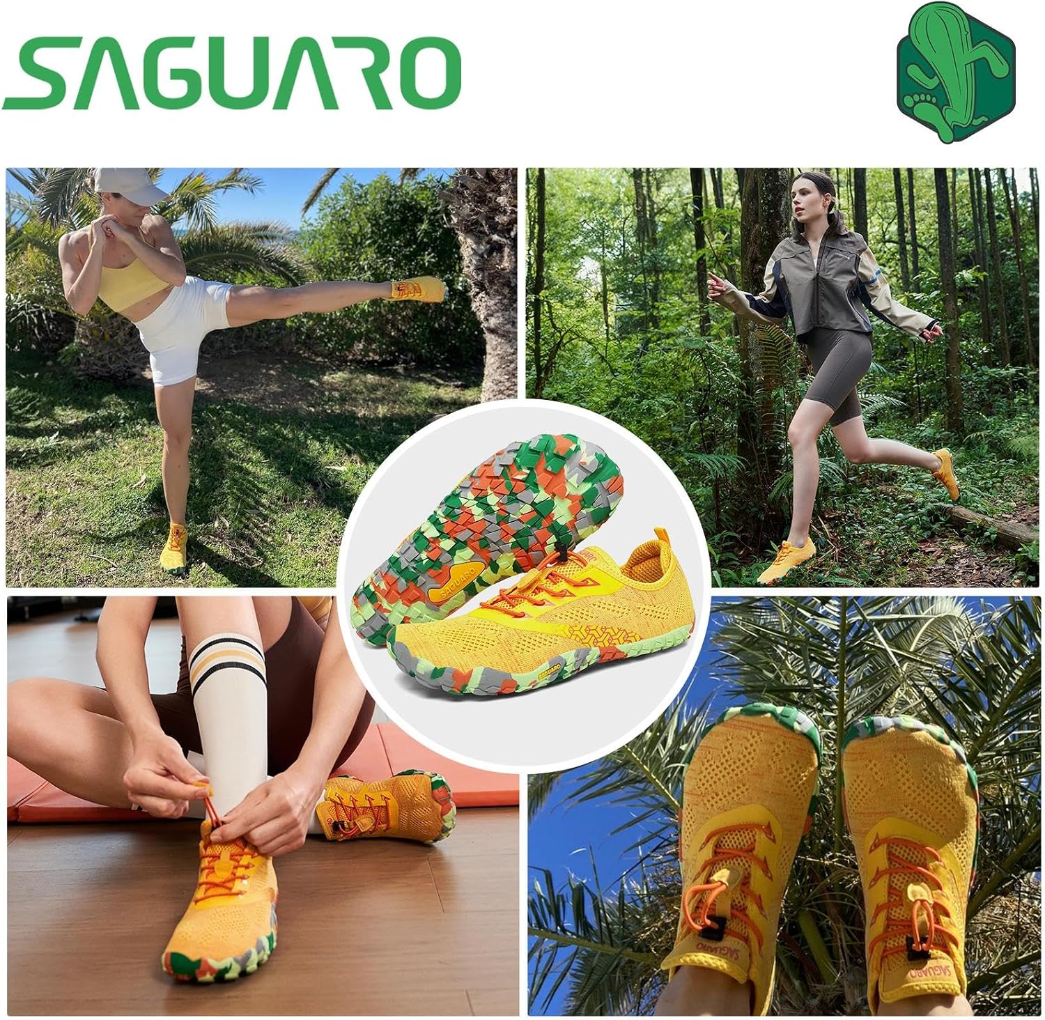 Detalle 2 de SAGUARO Barefoot: Zapatillas Minimalistas de Trail para Hombre y Mujer, Amarillo, 38 EU