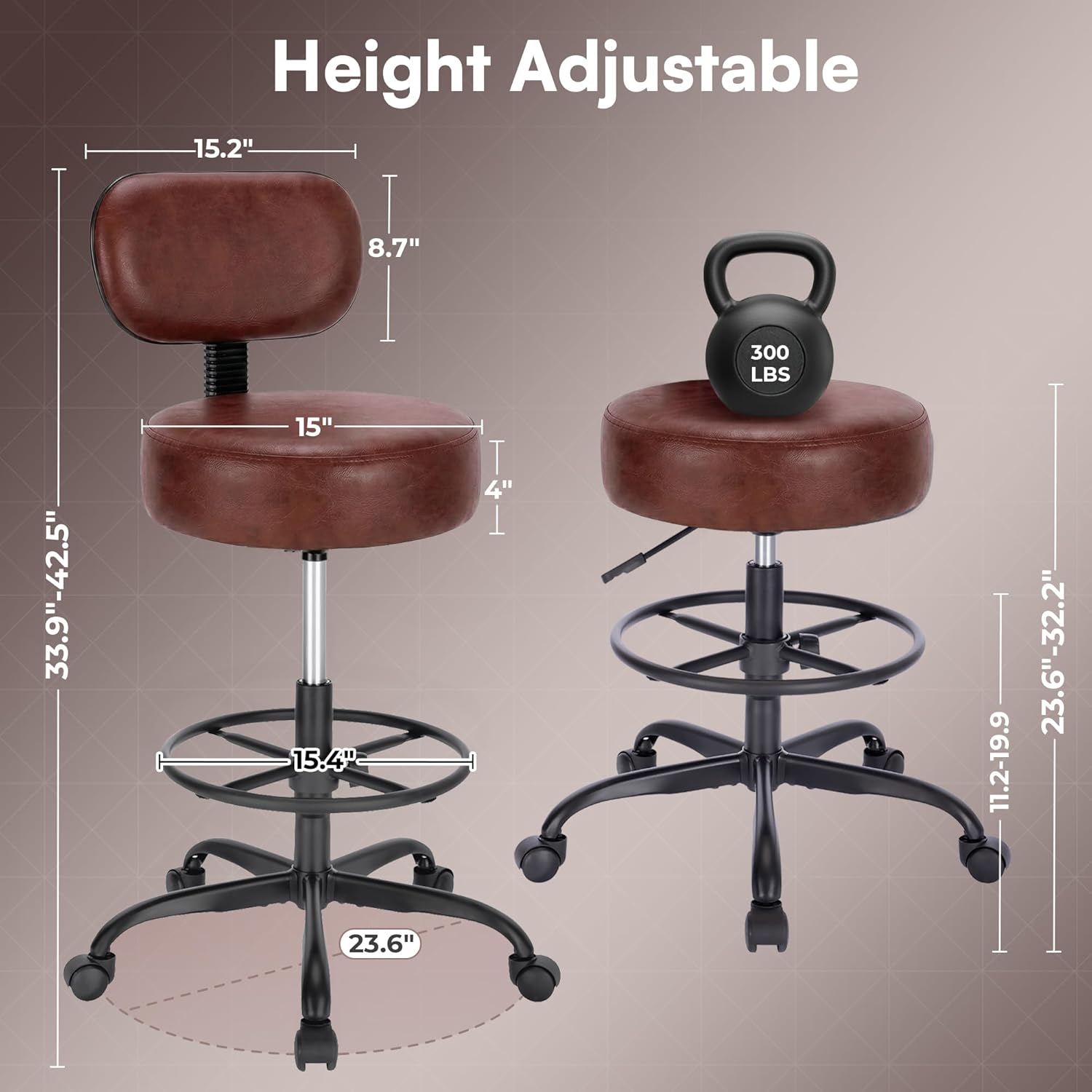 Detalle de SUPERJARE Drafting Chair with Backrest, Adjustable Height, Swivel Seat & Footrest