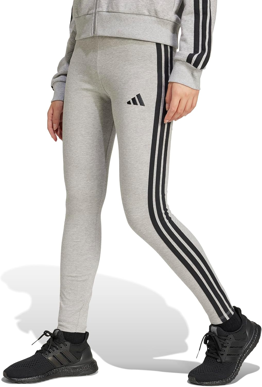 Detalle 2 de adidas Donna Essentials 3-Stripes Cotton Leggings Tights - Grigio medio Heather/nero, M