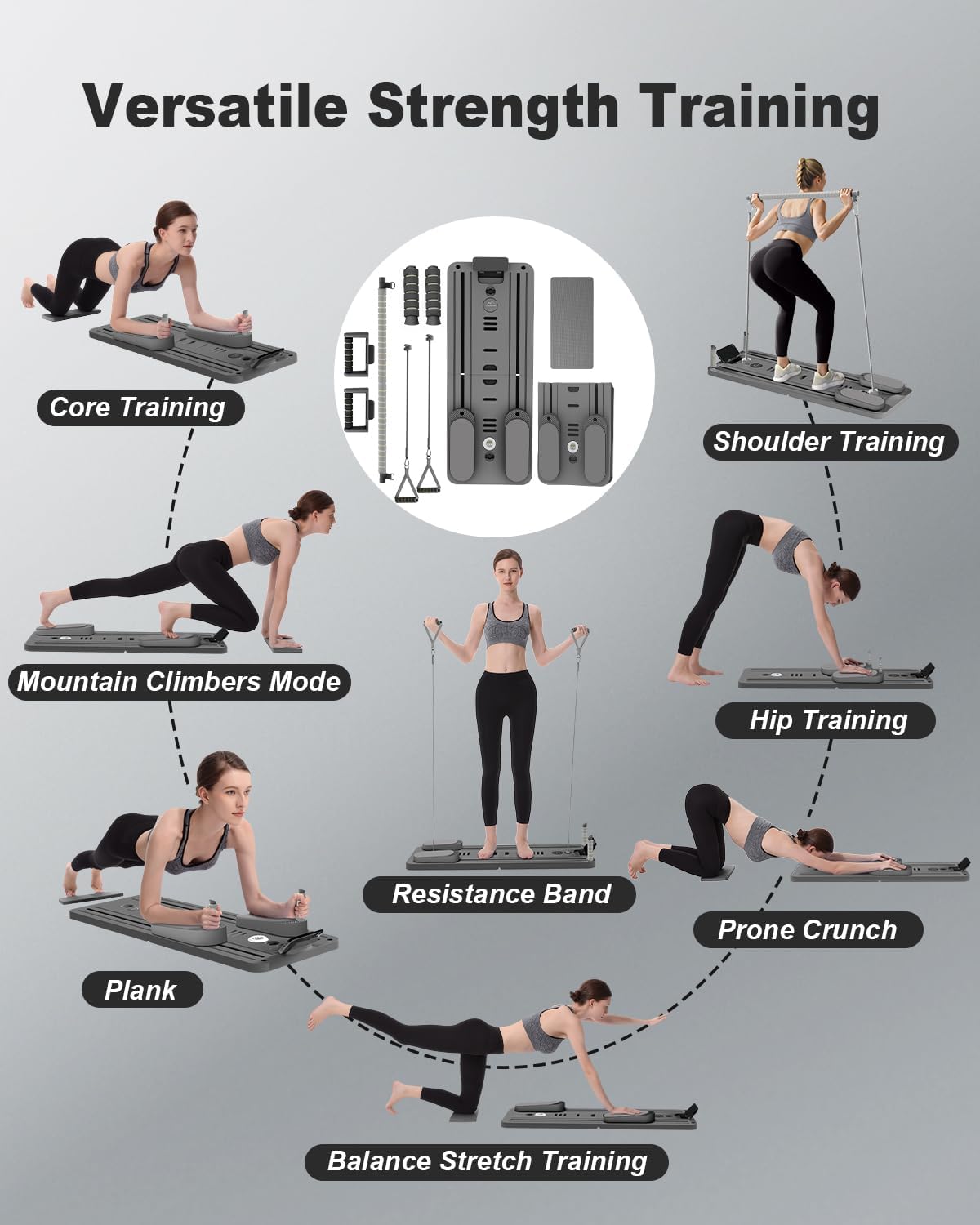 Detalle de AMAZINGHOME Pilates Board with 5 Resistance Bands, 50 lb Tension