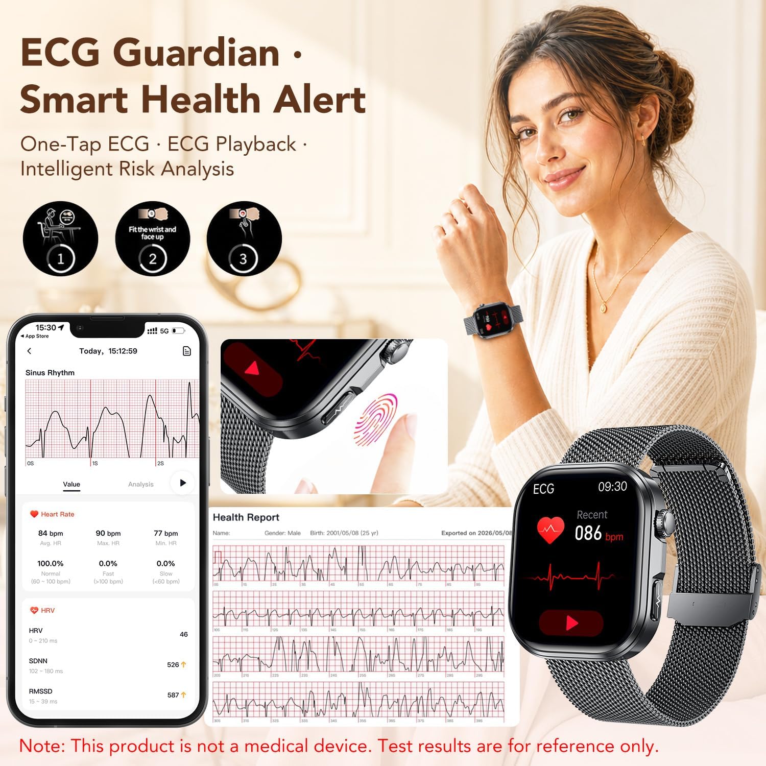 Detalle de ECG HRV Smart Watch for Women: Cardiovascular Health, 130+ Sports Modes & Bluetooth Calling