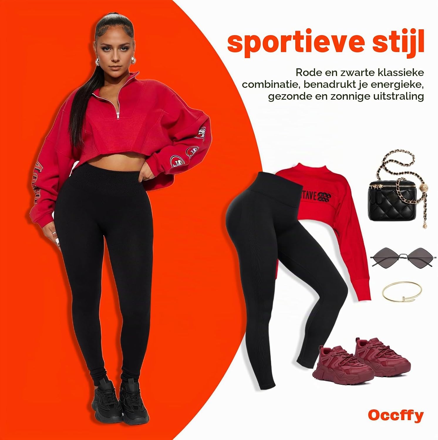 Detalle 2 de Occffy naadloze high-waistlegging voor dames met scrunchdetail